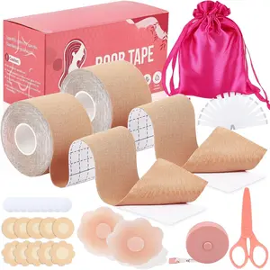 Boob Tape Kit - BoobTape for Breast Lift, 2 Body Tape, 4 PCs Silicone Breast Petals, 20 PCs Satin Nipple Stickers, 36 PCs Double Sided Tape, Boobtape for A-G Cotton Fabric