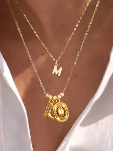 Women's Letter Western Cowboy Hat And Boot Pendant Necklace Set, Stainless Steel Chain Multi-Layer Design, Casual Fashion Jewelry for All Seasons