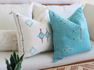 Cactus Silk Light Blue and White Pillow Cover Set, Turquoise Cream Decor Pillows Covers, Unique Aqua Moroccan Boho Pillow Accent