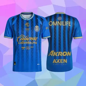 Chivas de Guadalajara 2025/26 Third Away Soccer Jersey – Blue & Gold Stripe | Liga MX Fan Version | Breathable Short Sleeve Football Shirt | Omnilife Akron | Men's Futbol Jersey for Match, Training & Gift