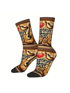 Western Cowboy Hats And Boots Sock Printed for Man Polyester