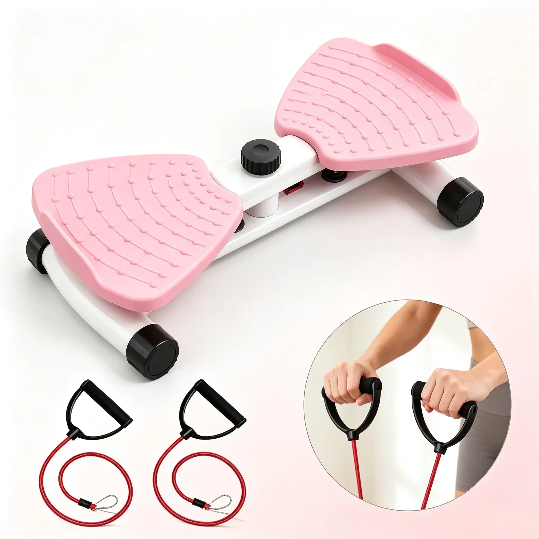 Adjustable Mini Twist Stepper with Pull Ropes, Compact Indoor Home Gym Cardio Workout Machine for Leg Glute Body Shaping
