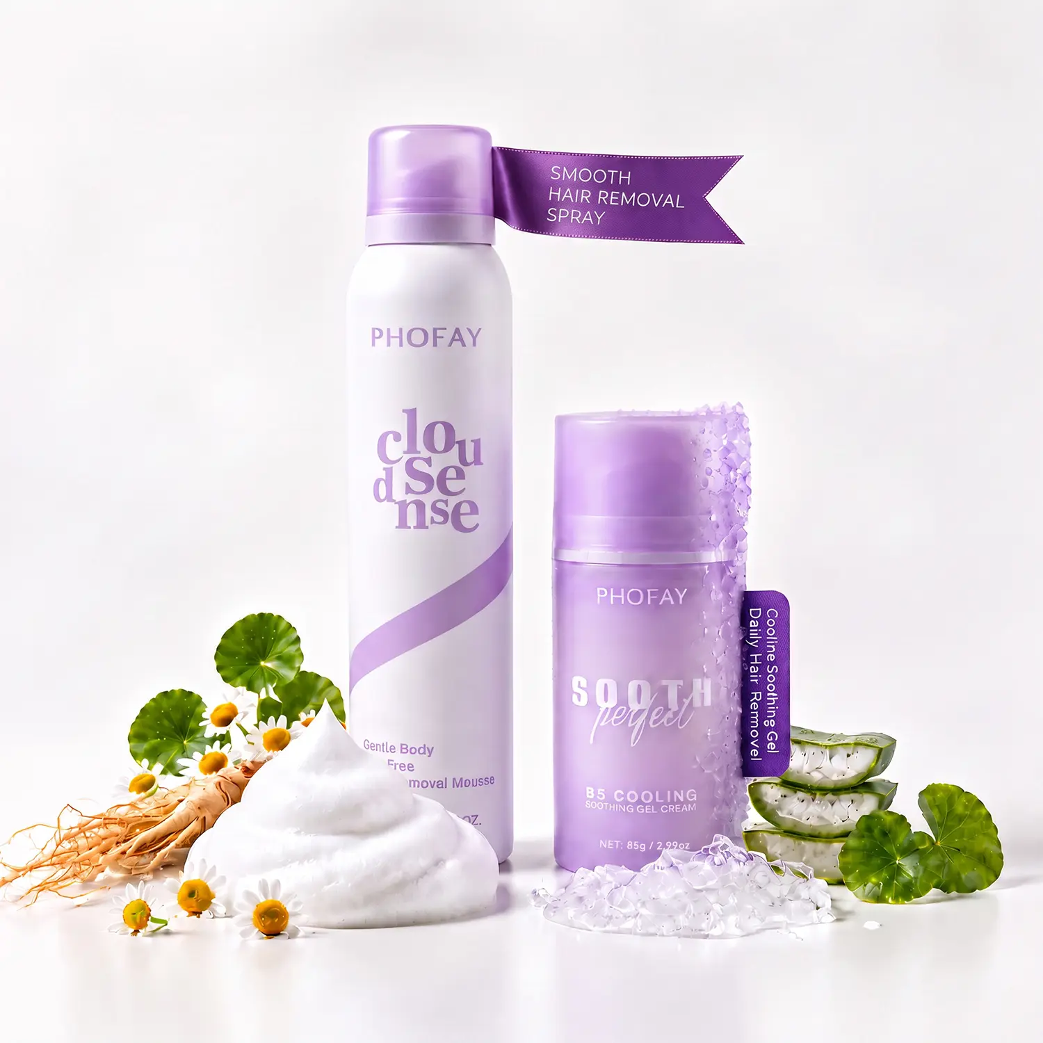 PHOFAY Sensitive Skin Hair Removal Spray&B5 Ice Cooling After Shave Gel | Gentle Formula,Cloud Sense,Fast-Acting Depilatory,Hydrating Soothing Gel & Supports the Skin Barrier,Calms Stinging Redness with Hyaluronic Acid,Gifts, gifts, Gift, gift