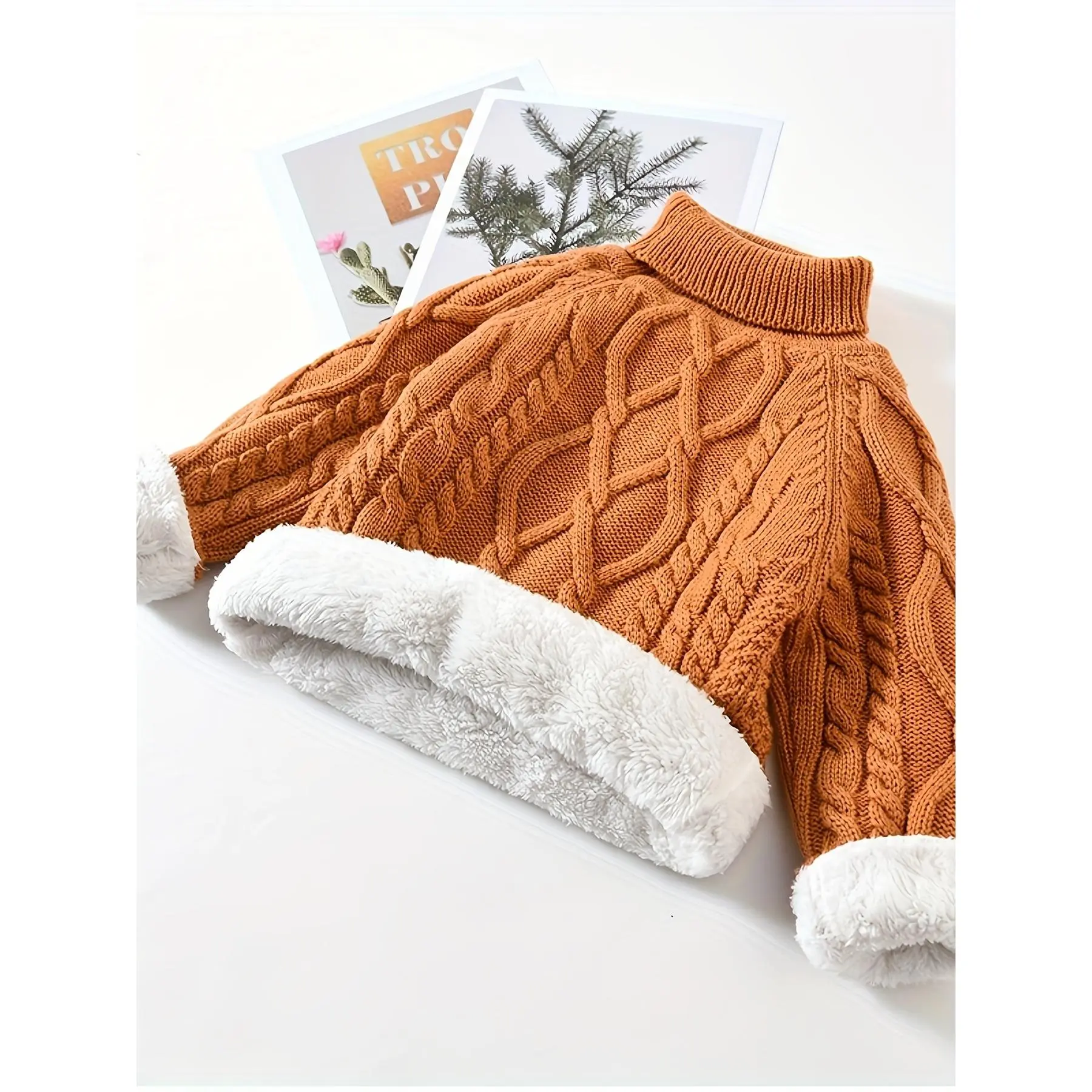 ' Winter Cable-Knit Sweater Jacket with Collar Trim - Thick Warm Boys & Girls Pullover Coat, Machine Washable Red & White Cable Pattern Sweatsuit for Christmas, & Outdoor Activities (No Belt/Tie Closure)
