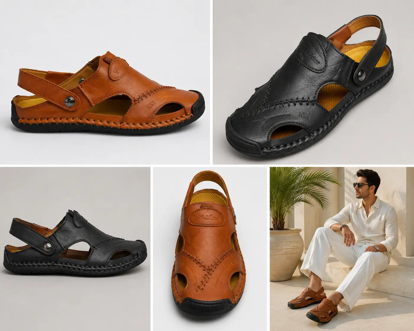 Men's Classic Hollow-out Fisherman Sandals, Closed-Toe Breathable Slip-On Shoe for Casual Summer and Vacation Wear