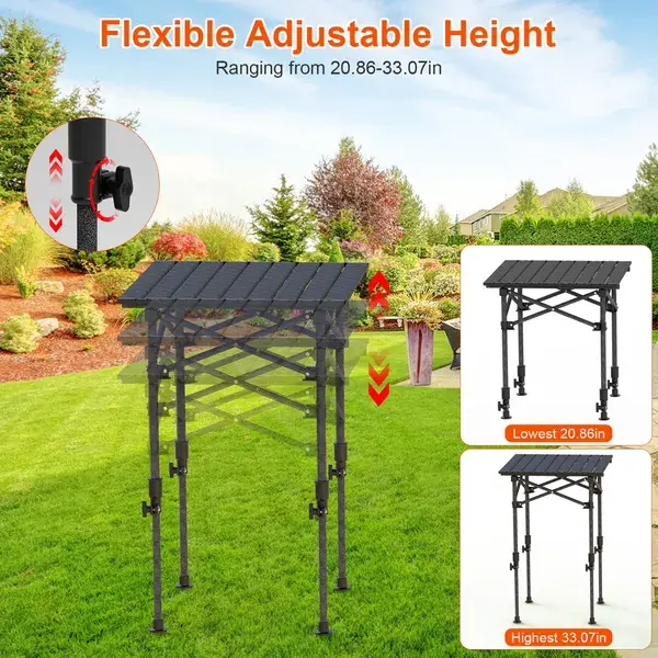 Portable Folding Camping Table AdjustableHeight Rustproof Carbon Steel Foldable Roll-UpCamping Table for Picnic Hiking Beach BBQ