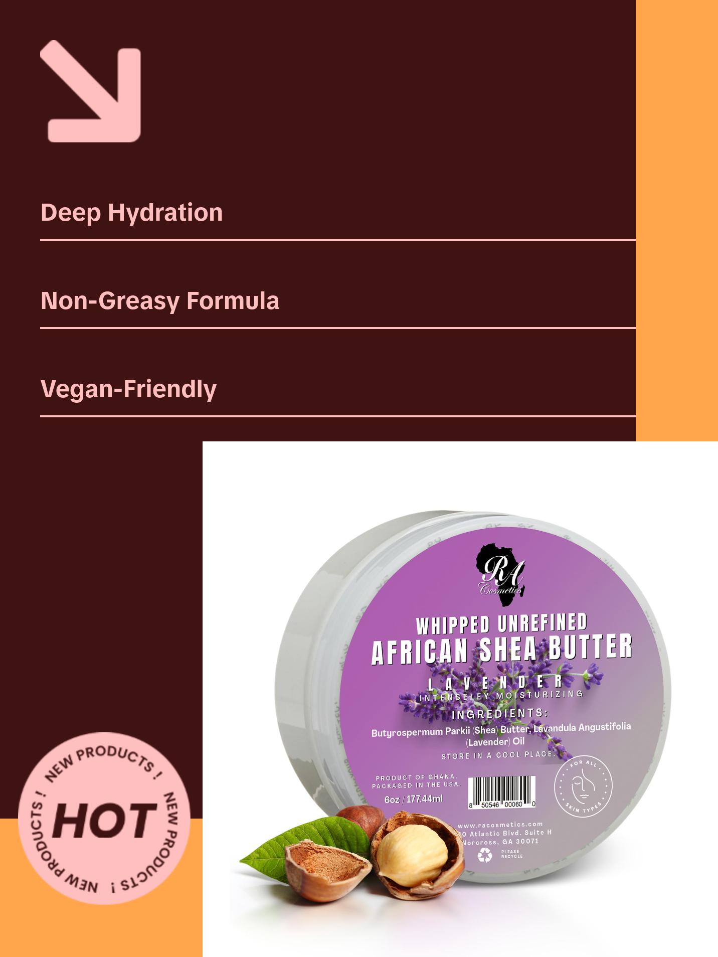 Whipped Shea Butter Lavender - 100% Pure and Natural African Shea Butter for Men & Women - Ultimate Handcrafted Moisturizer with Essential Vitamins for Radiant Skin & Luscious Hair
