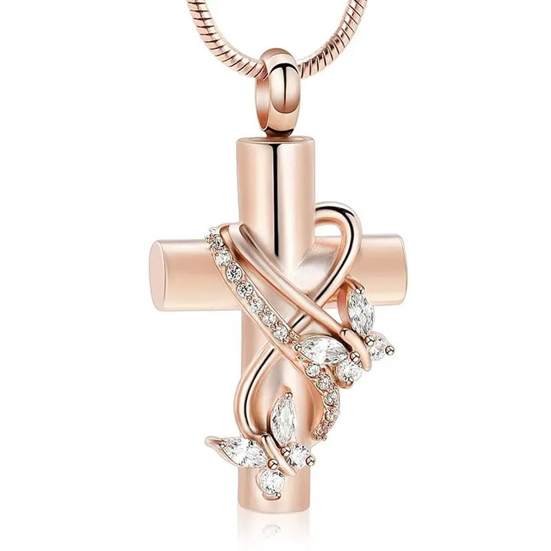 Rose gold cross with butterfly diamond p