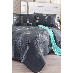 Trace Anthracite Full/Queen Size Bedspread/Coverlet Set – 3 Piece Quilt Set with Pillowcases, All-Season Lightweight, Digitally Printed, 65% Cotton