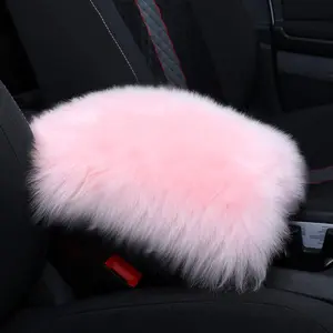 Real Sheepskin Wool Armrest Pad - Light Pink Furry, Soft Fluffy Auto Center Console Cover, Car Decor armrest  for  car