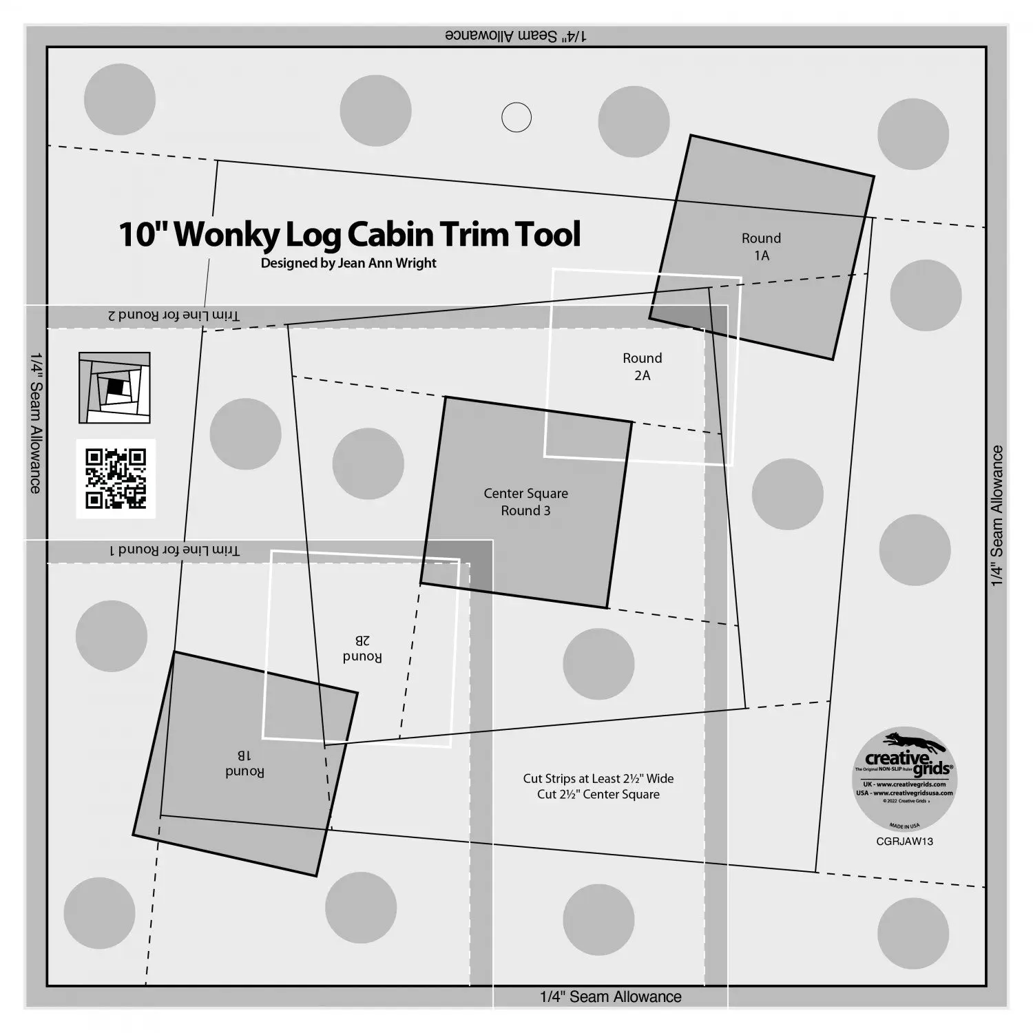 Creative Grids 10in Wonky Log Cabin Trim Ruler Tool CGRJAW13