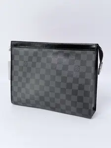 Pre-owned Louis Vuitton Canvas Travel Pouch Damier Graphite Pochette Voyage MM Clutch JC123LV