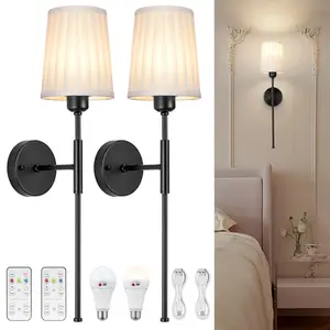 Only a Few Left! White Silk Pleated Shade Wall Light + 5000mAh Rechargeable Bulbs (2pcs) — Natural & Easy to Install, Act Fast!