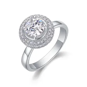 [Moon] 1CT Synthetic Moissanite Halo Engagement Rings for Women, Diamond Wedding Band Promise Rings for Her, Sterling Silver Rings with 18K White Gold Plating, D Color VVS1 Lab Created Ideal Gifts