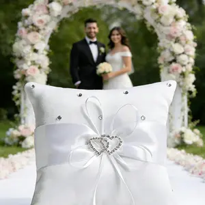 Wedding Ring Pillow with Rhinestones and Heart-Shaped Ring Holder, Ideal for Wedding Ceremonies and Proposals, 1 Piece