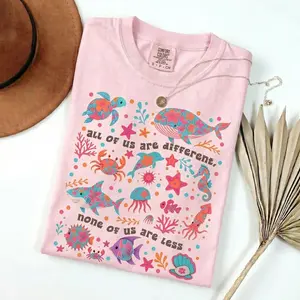 Comfort Colors Autism Inclusion T-Shirt, Neurodivergent All of Us Are Different Tee, Ocean Lover Summer Shirt, Special Education Teacher Gift Tops Tshirt Womenswear