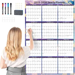 Large Dry Erase Calendar for Wall 32'' x 48'', 2025 Yearly Laminated Calendars Planner, Big Monthly Calendar for Office, Use July 2025 - June 2027 (Marble)