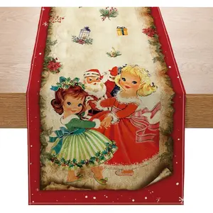 Christmas Table Runner Christmas Decors-Red  Style Santa Claus Girls Merry Christmas Winter Xmas  Kitchen Dining Table Decor, Christmas Party Decors 13 x 72 Inch