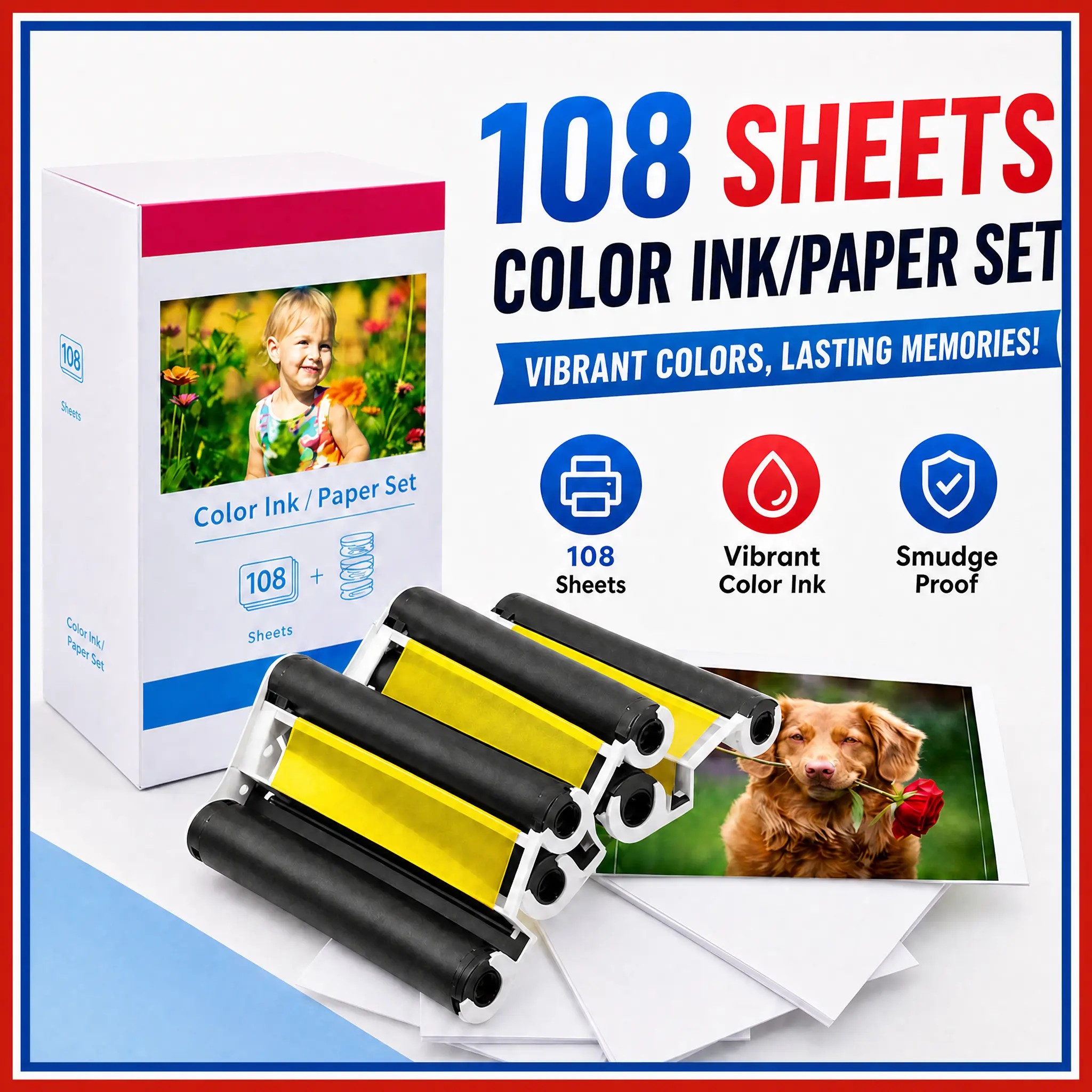 KP108 Photo Paper Ink Cartridge Canon SELPHY CP1500,CP1300,CP1200,CP900,CP800 Compact Cartridges for KP108IN,Ink and Paper