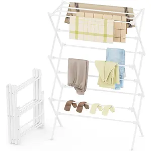 Drying Rack Clothing, 3-Tier Clothes Drying Rack Foldable, Antirust Laundry Drying Rack Collapsible Use for Indoor &, 11.8" D x 34.6" W x 35.4" H, White
