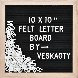 Felt letter board with 294 letters, numbers, and symbols - 10 x 10inch interchangeable message board, equipped with a wooden frame and wall hanging hook, black and wood color