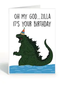 birthday card / greetings card / animal art / dinosaur / Godzilla / handmade card / gift / happy birthday