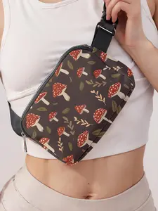 Mushroom Pattern Fanny Pack, Large Capacity Travel Organizer, Portable Travel Crossbody Bag, Casual and Stylish Crossbody Bag with Zipper Closure, Casual Bum Bag, Crossbody Belt Bag
