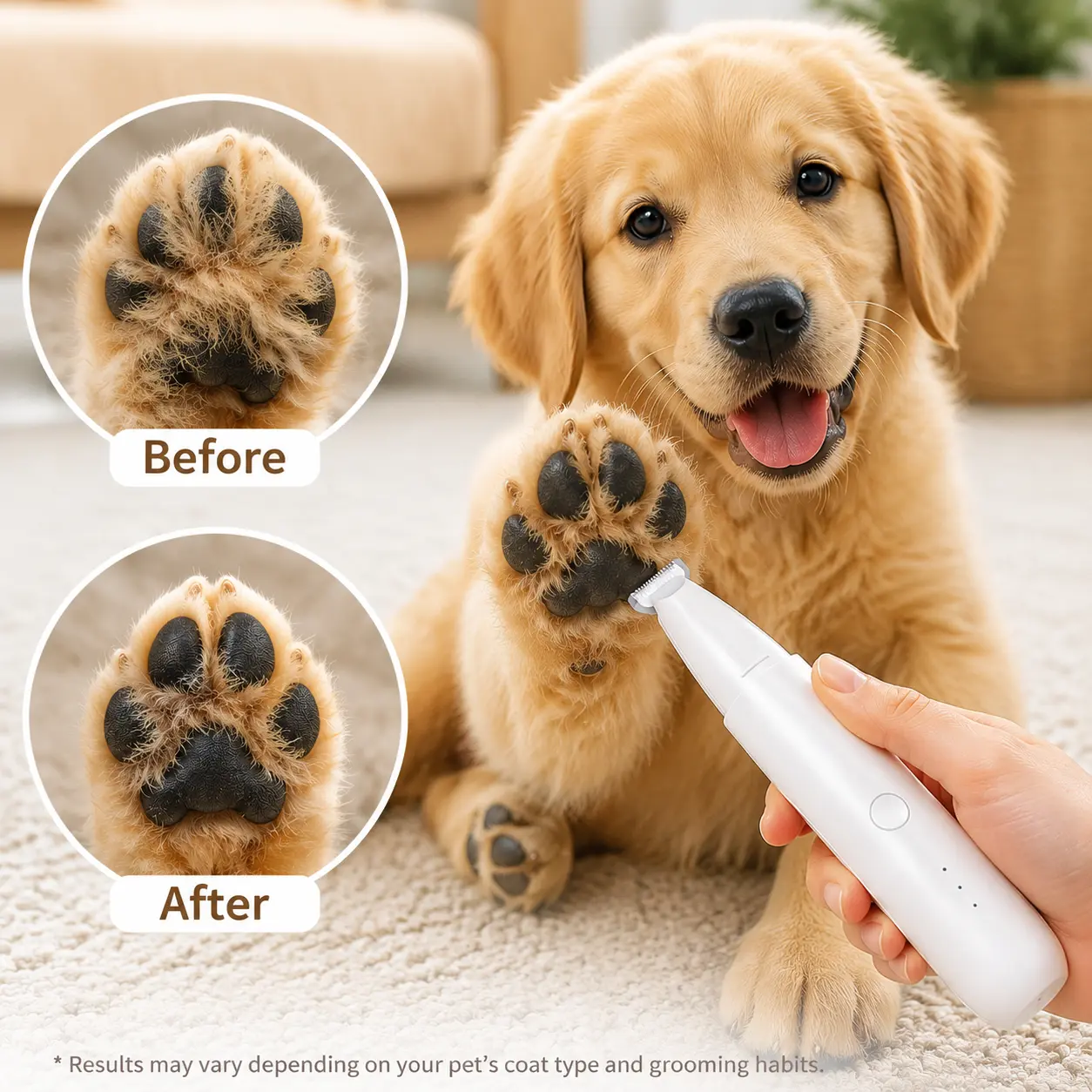 Dog & Cat Pet Paw Trimmer Clipper - 18mm Wide Blade, Low Noise, USB-C Rechargeable Precision Grooming Tool for Claw Care
