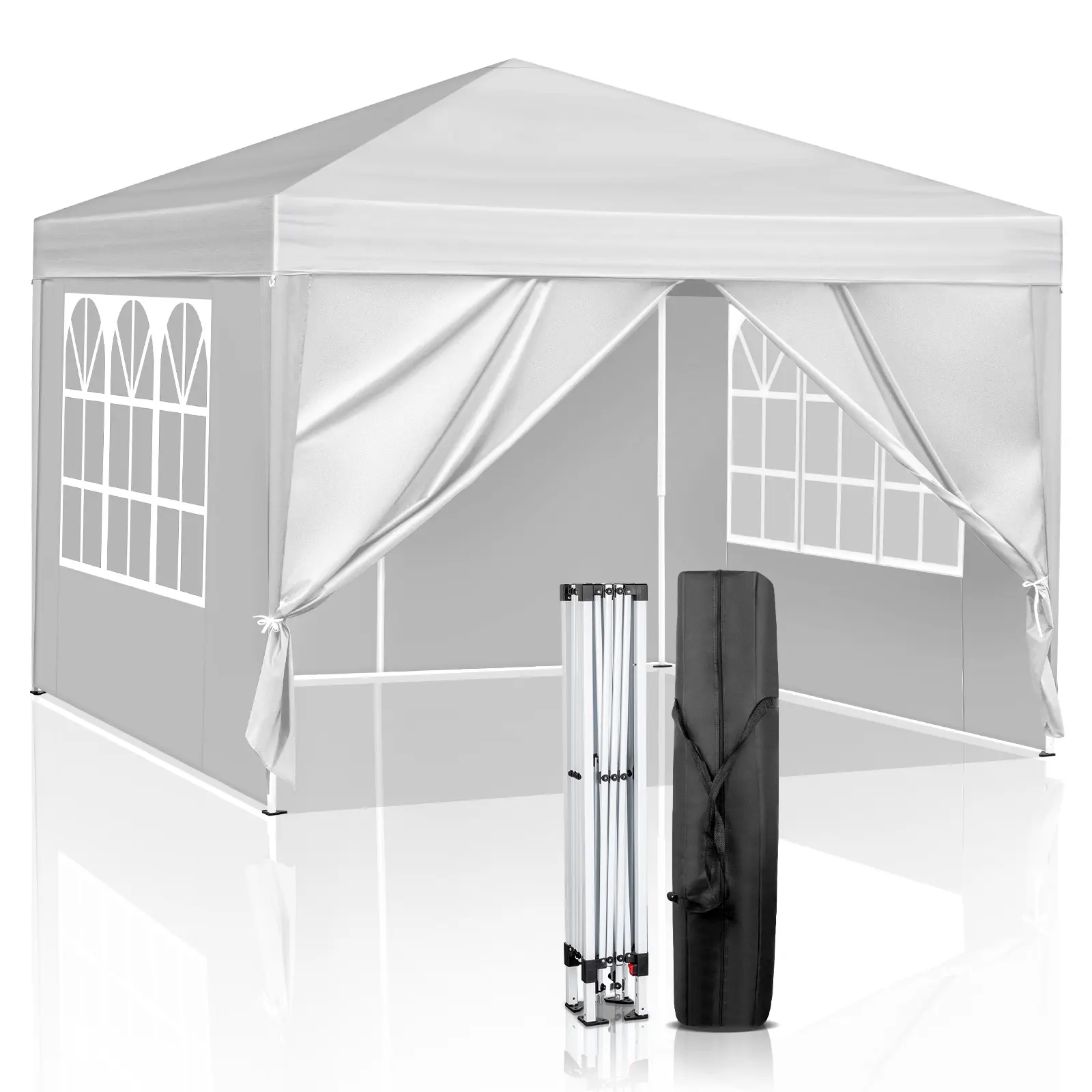 10×10 FT White Portable Gazebo Canopy Tent with 4 Sidewalls, 2 Zipper Doors, 2 Windows, Sun Protection, Powder-Coated Iron Frame, Waterproof 210D Oxford Fabric for Picnic, Backyard Party, Sturdy, Adjustable