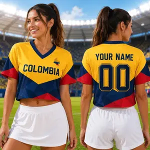 Custom Colombia Soccer Crop Top Jersey, Personalized Colombia Football Jersey Crop Tee, Women Game Day Fan Shirt, Colombia Jersey Gift