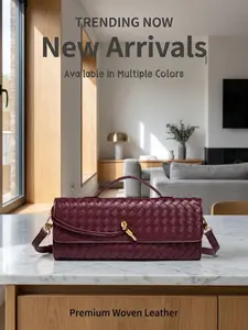 Multi‑Color Woven Texture Shoulder Bag for Women, PU Leather Flip Crossbody Handbag, 2‑Way Wear Slim Rectangular Purse with Twist Metal Lock, Adjustable Detachable Strap, Lightweight Soft Lining, Perfect for Daily Commute Shopping & Streetwear