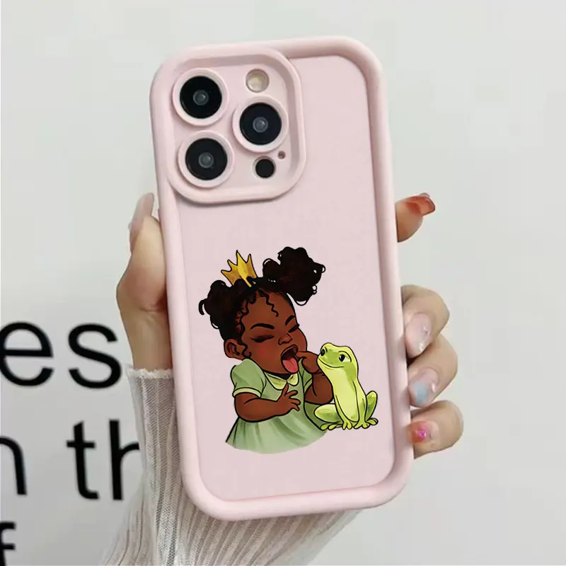 Matte Soft Silicone Phone Casing - Cute Black Princess Tiana & Frog Cartoon Print, Shockproof, Anti-Slip Protective Mobile Phone Accessory for Multi-Model iPhone 17 16 15 14 13 12 11 XR XS & Samsung Galaxy S25 S24 S23 S22, Cellphone, Accessories