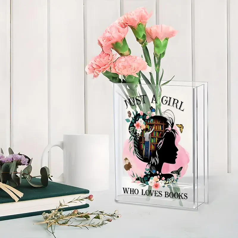 Transparent Book-Shaped Acrylic Vase, Clear Acrylic Vase, Decorative Vase, Reading-Themed Decor, Ideal for Book Lovers as Birthday/Holiday Gift, Adds Charm to Home, Durable & Stylish, Perfect for Floral Arrangements, Room Decor, Table Decor, Clear Vases