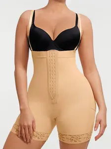 1 Count Women's Hourglass Sculpting High Waist Shapewear, Fajas, Colombian Tummy Control Butt Lifting Bodysuit, Triple Row Hook Eye Closure With Zipper Elegant Lace Trim Hem Crotch Jumpsuit, Suitable For Sports, Parties, Daily Wear