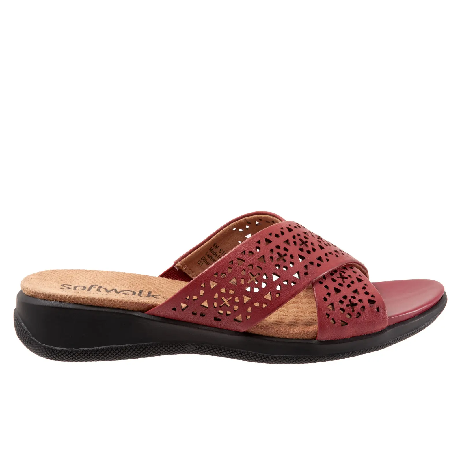 Softwalk Tillman S1502-617 Womens Red Leather Slip On Slides Sandals Shoes