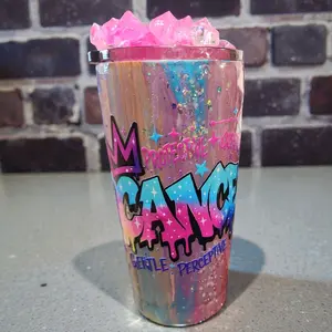 Protective Cancer Gentle Perceptive Tumbler with Pink Glitter Lid and Colorful Graffiti Design Glow ice topper Drinkware Water Bottles Reusable