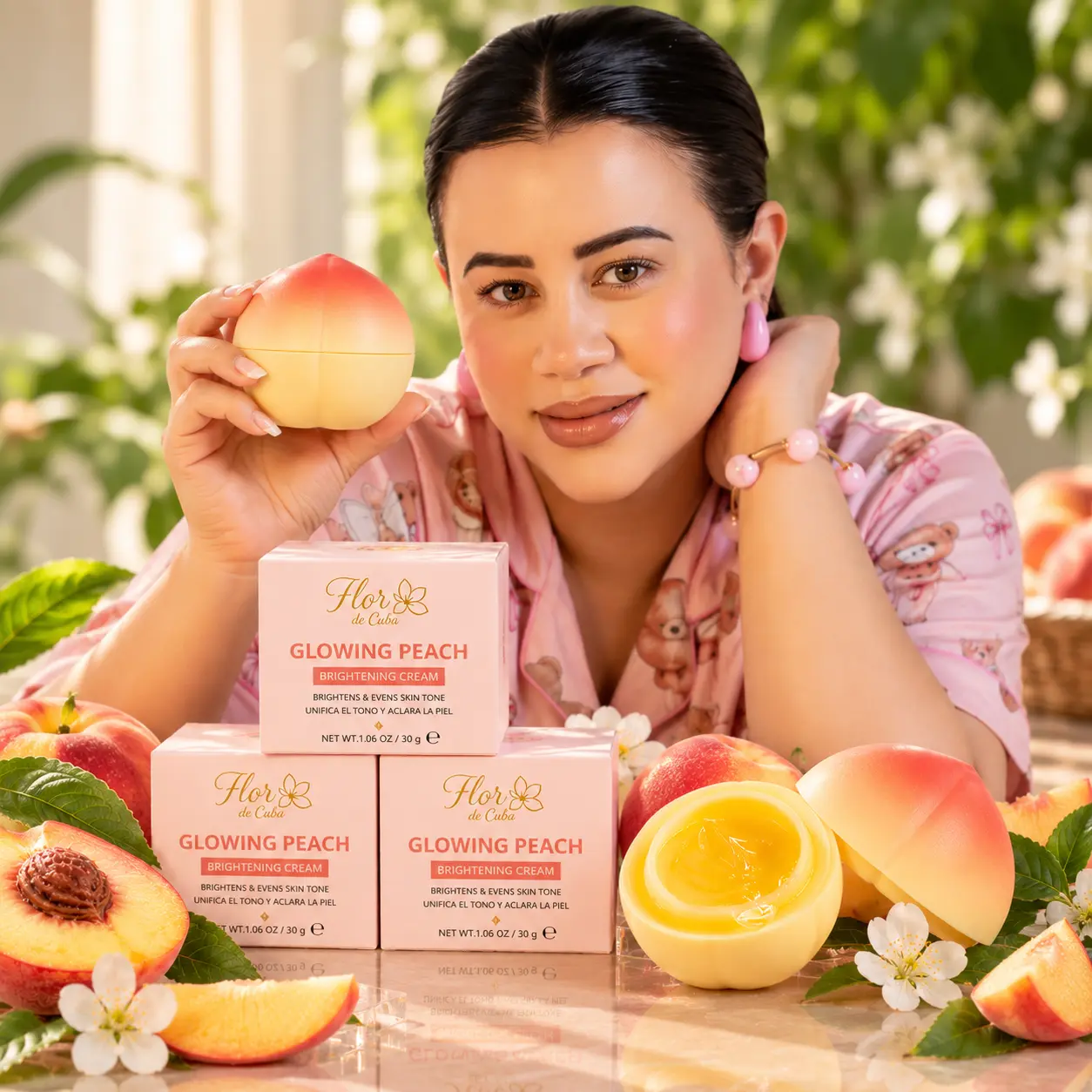 Glowing Peach by Flor de Cuba - Body Brightening Cream for Dark Spots and Uneven Skin Tone
