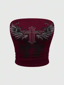 ADD2FIT x Grunge Punk Kpop Studded Star-Printed Tube Top For Women