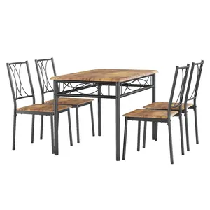 Garvee 5-Piece Dining Table Set for 4 with Rectangular Space-Saving Kitchen Table and 4 Upholstered Wood Chairs, Perfect for Compact Apartments, Studios, and Small Dining Rooms, Rustic Brown Finish