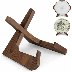 6.5 Inch Bowl Stands for Display, Wooden Plate Holder Easel Frame Stand, Fits Large Deep Platters Dishes, 6.5" H x 9" W x 7.9" D, For Bowls under 5" in Depth