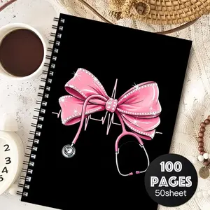 Nurse Care Spiral Notebook, Medical Journal with Stethoscope & Bow Design, Elegant Planner for Nurses, Doctors, Medical Students, Spiral Bound Notepad
