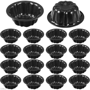 16 count 4 Inches Fluted Mini Cake Pan Nonstick Fluted Cake Pan Carbon Steel Tube Metal Tube Oven Baking Mold with Flower Shape for Cupcake (Black)XXMax Tool14