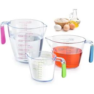 Measuring Cups Set, 3- Clear Plastic Liquid Measuring Cups with OZ & ML Multiple Measurement Scale for Kitchen Cooking Baking, Essential Kitchen Tools