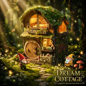 DIY Book Nook Kit Green Vine Cottage with LED Light, 3D Wooden Miniature House Puzzle, Forest-Themed Bookshelf Insert, Desk Decor, Collectible Craft Gift for Adults, Teens & Book Lovers