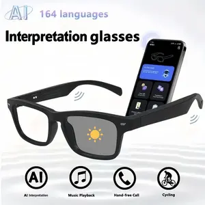 New AI Smart Glasses,164 Languages interpretation.Wireless Audio Glasses Microphone And Speaker, USB Magnetic Charging, Anti-blue Light Lens,Hands-free Voice Call And Stereo Surround Music Quality,lightweight,For Riding,Driving, Fishing,Travel And Daily