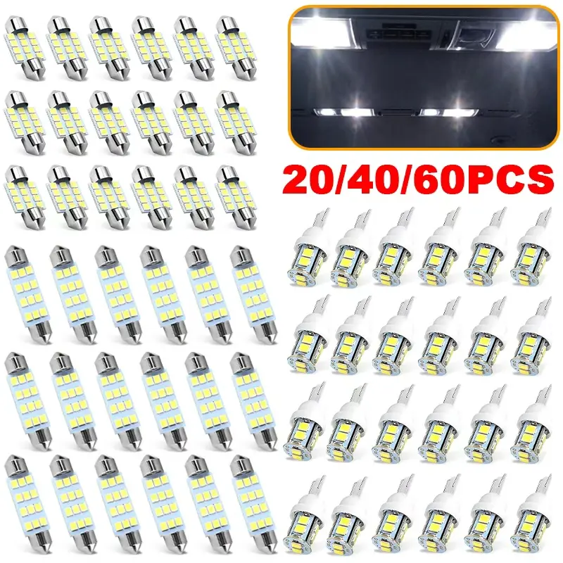 Super Bright White Car Interior Lights T10 Bulb Sets - 20/40/60PCS Multiple Packs, 12V 3W, 31/41mm LED for Car, Fit Dome/Map/Door Lights, Easy-Install Automotive Decorative Accessories