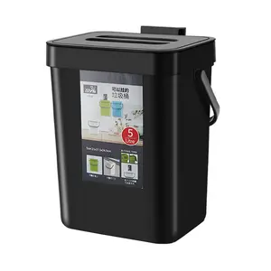 Small with Lid Mini Tightly Sealed Odor Free, Small Countertop Compost Bin for Scraps from Daily Cooking, Mountable Trash Bin for Counter, 5L/1.3 Black