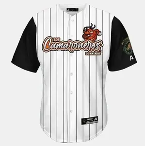 Los Camaroneros de Nayarit Baseball Jersey, Men’s Button Up Sports Jersey, Black White Pinstripe, Mexican Team Fan Gear