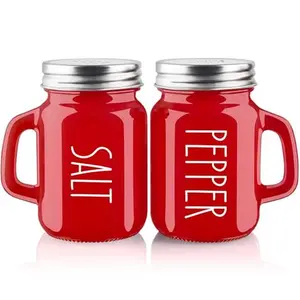 Red Salt and Pepper Shakers Set, ZOSUJO 4 oz Cute Modern Glass Christmas Red Shaker Sets with Stainless Steel Lids, Red Kitchen Decor and Accessories for Home Restaurants Weddings