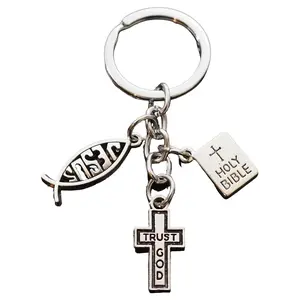 Trust God Cross Jesus Fish Christian Holy Bible Charms Keychain Gift Key Chain
